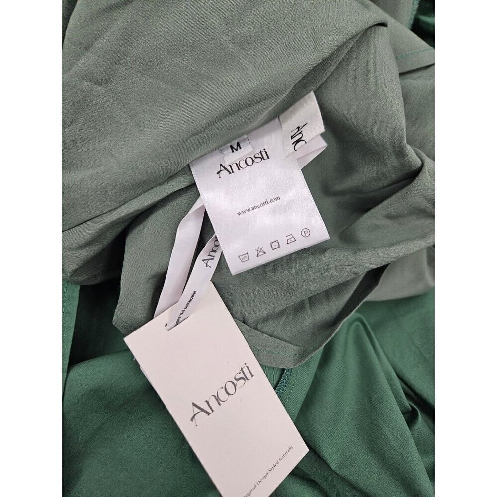 New Ancosti Strapless Maxi Dress Womens Medium Green Cotton Drop Waist - Picture 11 of 11